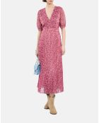 Robe longue plissée fleurie rose