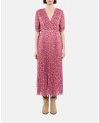 Robe longue plissée fleurie rose