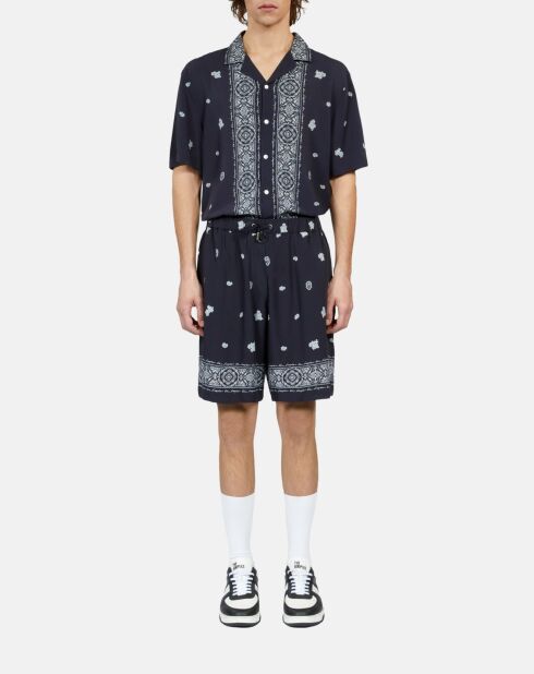 Short imprimé bleu marine et blanc