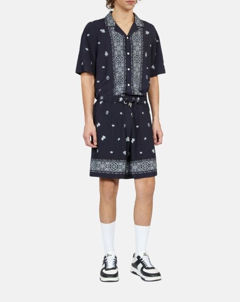 Short imprimé bleu marine et blanc