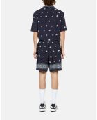 Short imprimé bleu marine et blanc