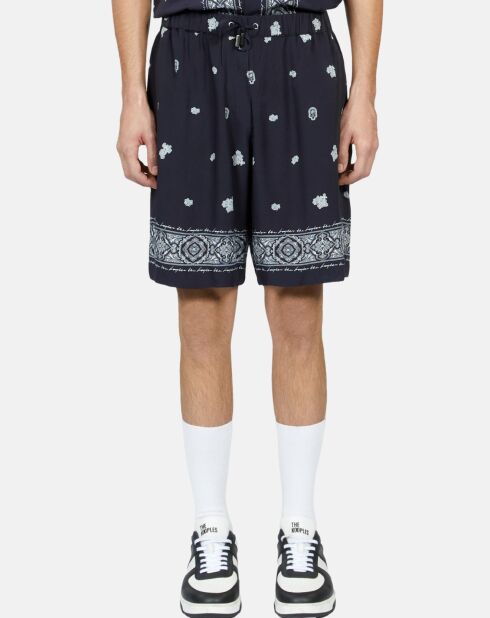 Short imprimé bleu marine et blanc