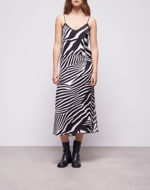 Robe longue imprimée noire et blanche