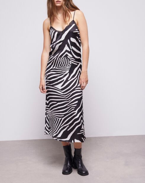 Robe longue imprimée noire et blanche