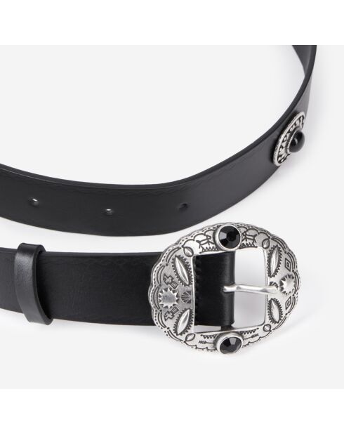 Ceinture en cuir avec pièces métalliques noire