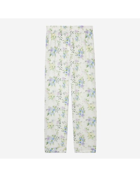 Pantalon droit fleuri bleu clair et blanc