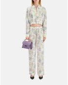 Pantalon droit fleuri bleu clair et blanc