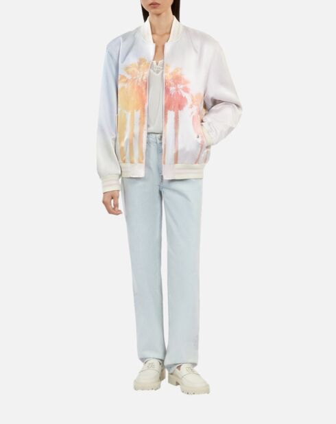 Blouson satiné avec palmiers rose clair