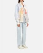 Blouson satiné avec palmiers rose clair