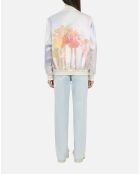 Blouson satiné avec palmiers rose clair