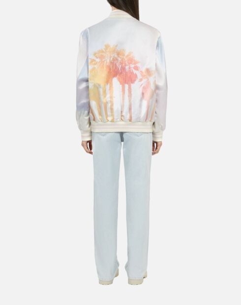 Blouson satiné avec palmiers rose clair