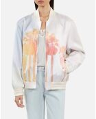 Blouson satiné avec palmiers rose clair