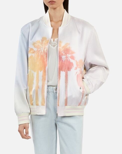 Blouson satiné avec palmiers rose clair