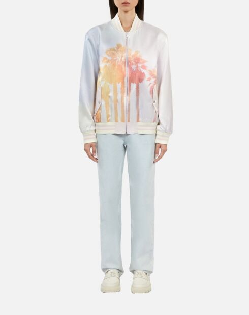 Blouson satiné avec palmiers rose clair