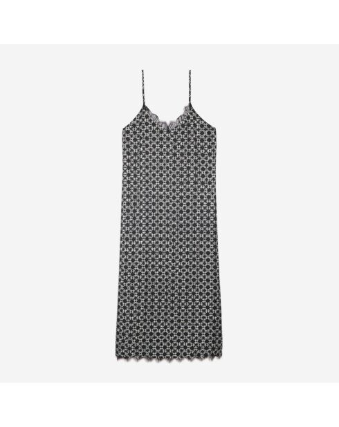 Robe nuisette longue imprimée noire et blanche