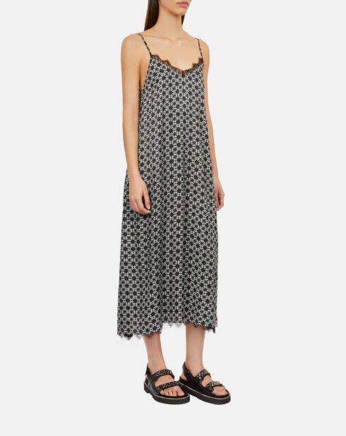 Robe nuisette longue imprimée noire et blanche
