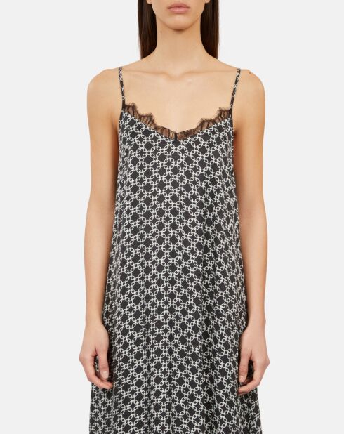 Robe nuisette longue imprimée noire et blanche