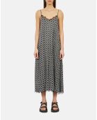 Robe nuisette longue imprimée noire et blanche