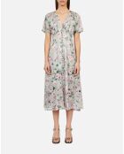 Robe longue fleurie avec boutonnage vert multicolore