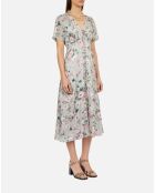 Robe longue fleurie avec boutonnage vert multicolore