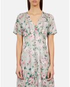 Robe longue fleurie avec boutonnage vert multicolore