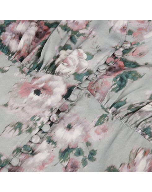Robe longue fleurie avec boutonnage vert multicolore