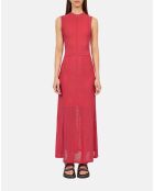 Robe longue en maille ajourée rose rétro