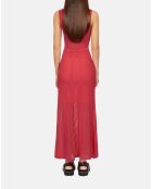 Robe longue en maille ajourée rose rétro