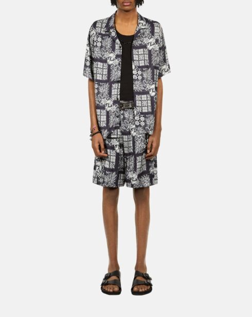 Chemise manches courtes imprimée bleu marine et blanche