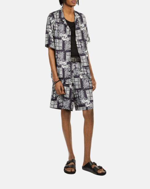 Chemise manches courtes imprimée bleu marine et blanche