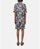 Chemise manches courtes imprimée bleu marine et blanche