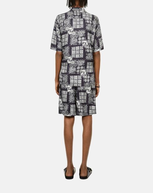 Chemise manches courtes imprimée bleu marine et blanche