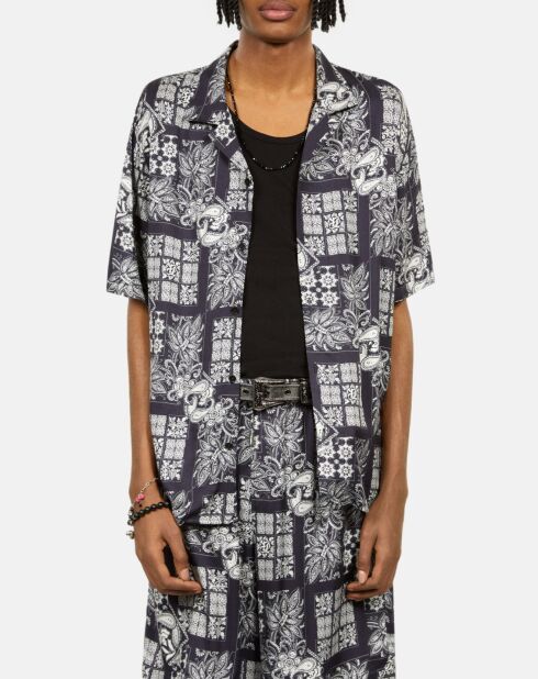 Chemise manches courtes imprimée bleu marine et blanche