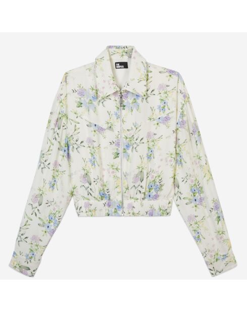 Chemise fleurie bleu clair et blanche avec zip