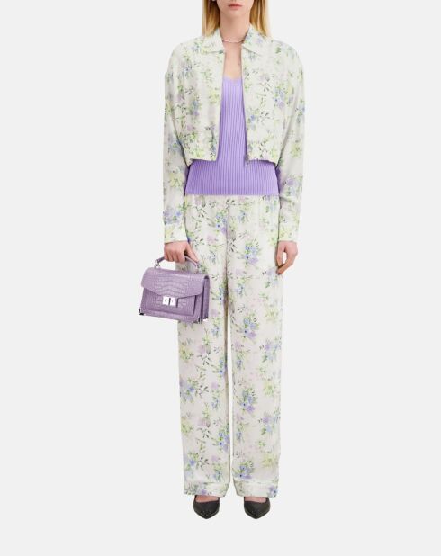 Chemise fleurie bleu clair et blanche avec zip