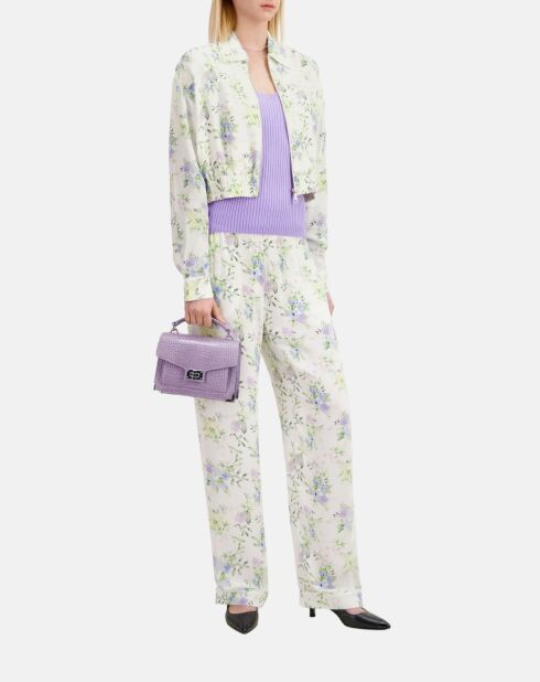 Chemise fleurie bleu clair et blanche avec zip