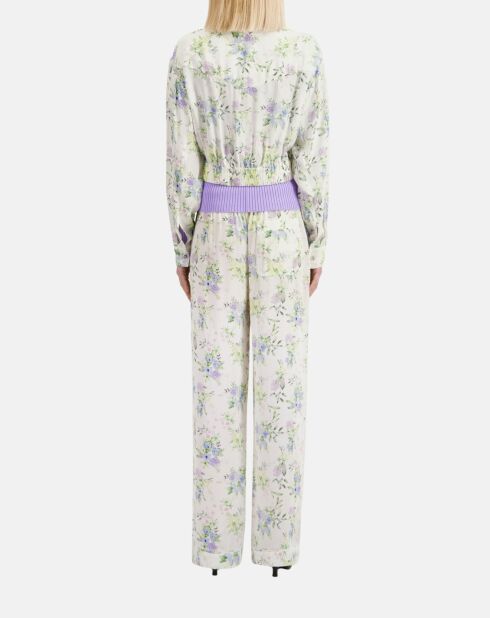 Chemise fleurie bleu clair et blanche avec zip