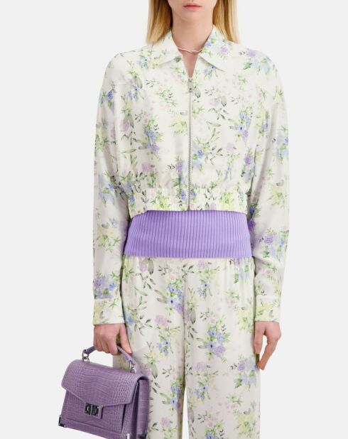 Chemise fleurie bleu clair et blanche avec zip