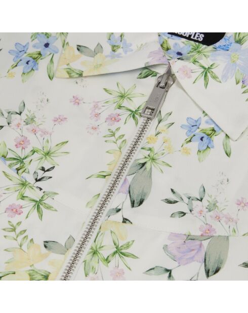 Chemise fleurie bleu clair et blanche avec zip