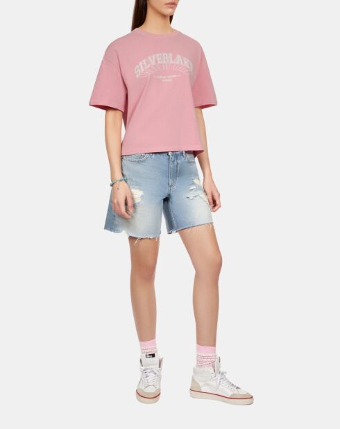 T-shirt clair avec sérigraphie rose doux