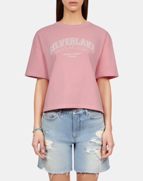 T-shirt clair avec sérigraphie rose doux