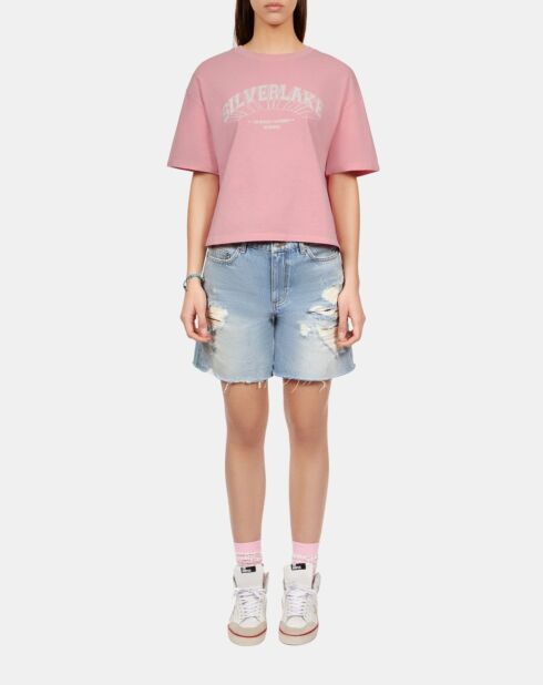 T-shirt clair avec sérigraphie rose doux
