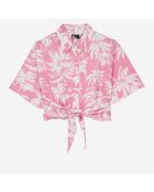 Chemise manches courtes avec palmiers rose et blanche