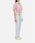 Chemise manches courtes avec palmiers rose et blanche