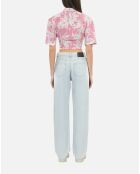 Chemise manches courtes avec palmiers rose et blanche