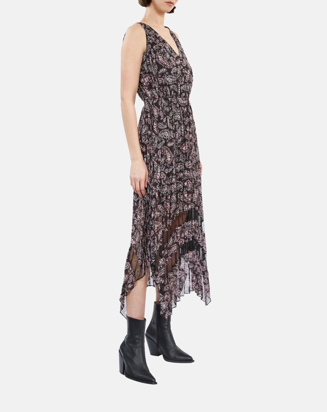 Robe Longue Speechless - Rosette Plissée Dentelle Noire Et Rose - Sans Manches, Taille M - Neuf Avec Étiquette