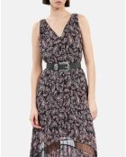 Robe longue plissée imprimée noire et rose