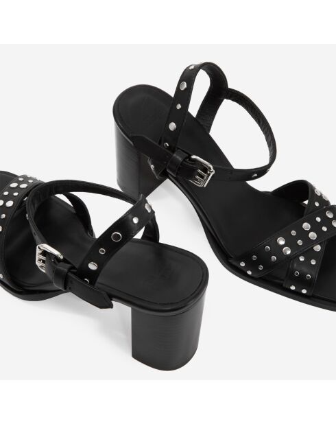 Sandales à talons en cuir noires