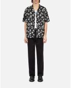 Chemise manches courtes avec palmiers noire et blanche