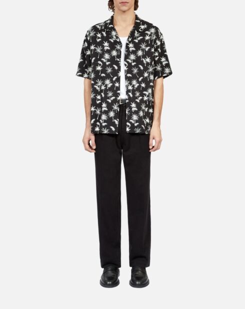 Chemise manches courtes avec palmiers noire et blanche